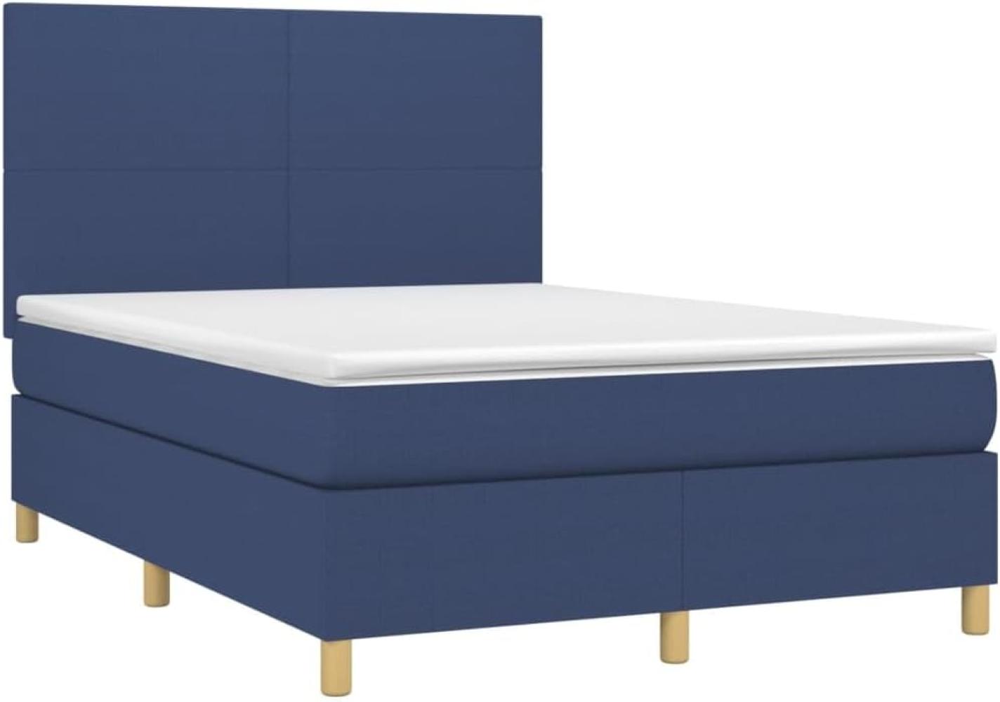 vidaXL Boxspringbett mit Matratze Blau 140x200 cm Stoff 3142183 Bild 1