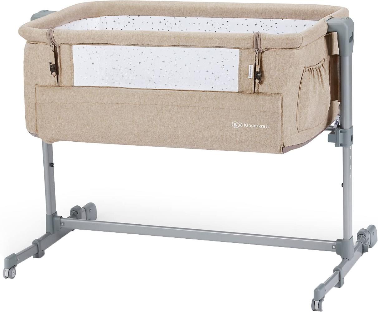 Kinderkraft Beistellbett NESTE UP, Babybetten, Zustellbett, Kinderbett, Kinderreisebett, 2 in 1, Höhenverstellung, mit Zubehör, Matratze, Leichte Konstruktion 9 kg, Beige Bild 1