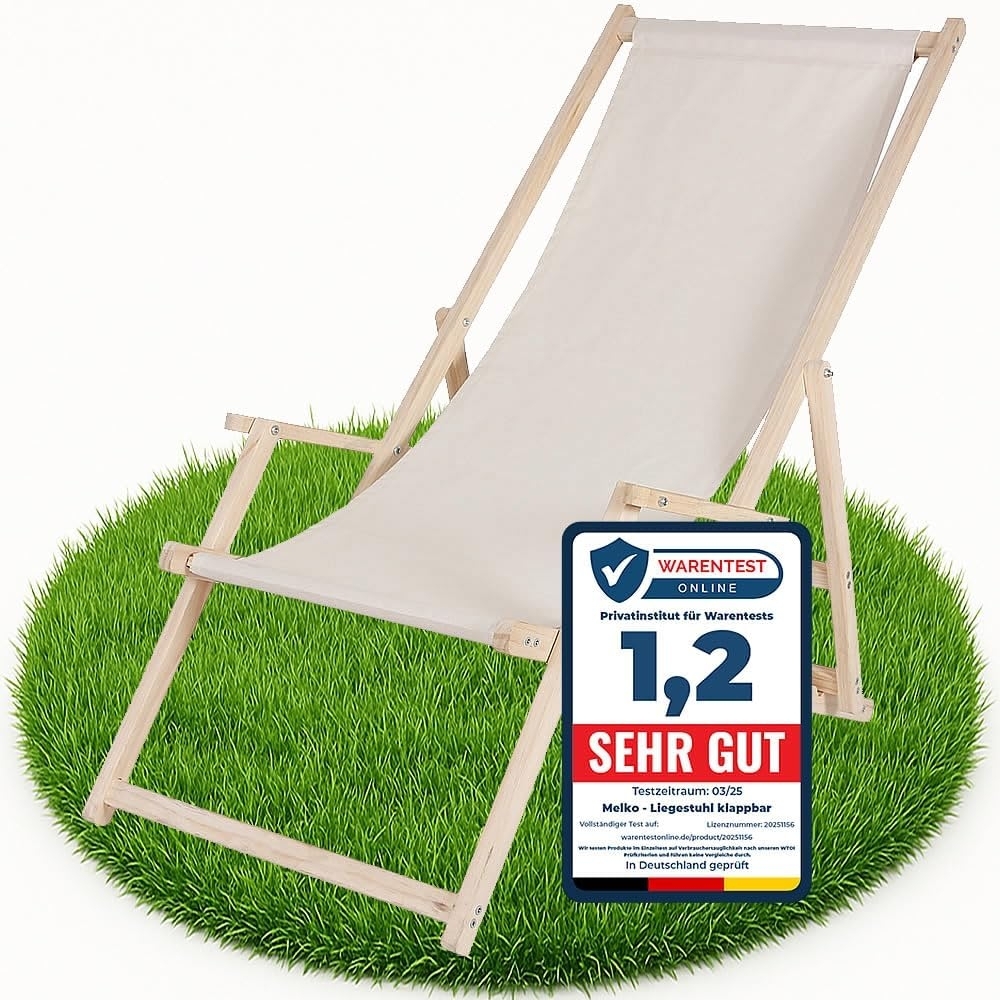 Melko Gartenstuhl Strandliege Liegestuhl Gartenliege Holz Freizeitliege Campingliege (Stück, 1 St), Inkl. Sicherung gegen ungewolltes Zusammenklappen Bild 1