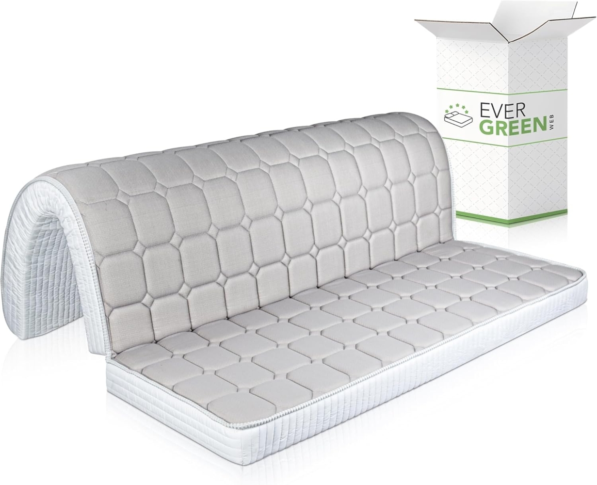 EVERGREENWEB Doppelmatratze für Schlafsofa,10 cm hoch, Faltbare Matratze mit gemütlichem Sitz, orthopädische Matratze aus Polyurethan, weiße hypoallergene Beschichtung, mit Befestigungsbänder140X190 Bild 1