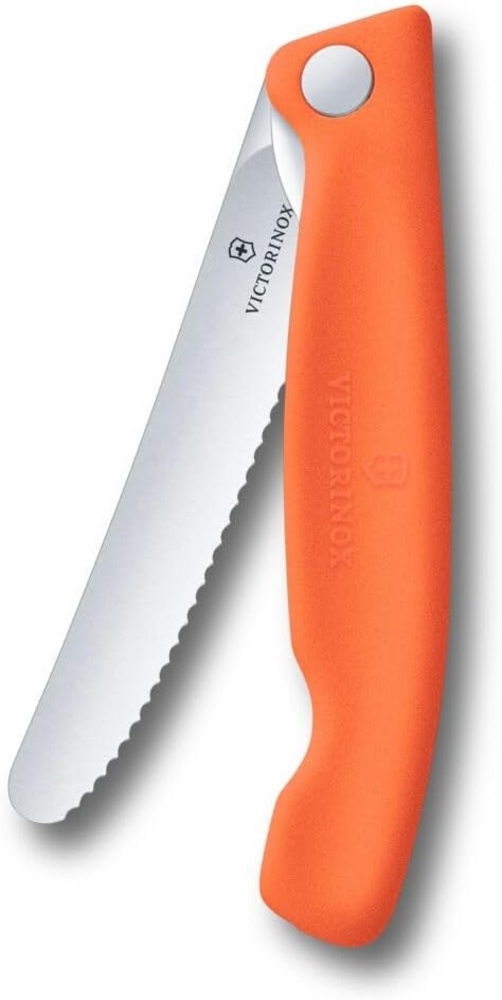 Victorinox Swiss Classic Faltbares Picknick-Messer für Wanderungen, Obst, Gemüse, Brötchen, Wurst, mit Wellenschliff, Extra Scharf, Orange Bild 1