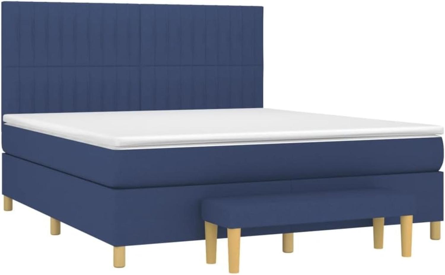 vidaXL Boxspringbett mit Matratze Blau 180x200 cm Stoff 3137339 Bild 1