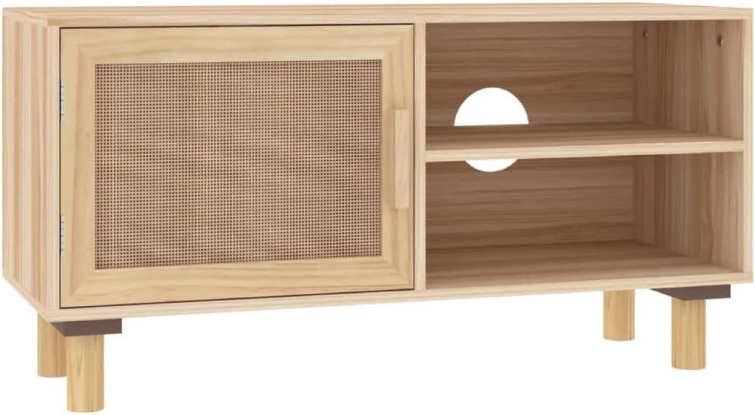 vidaXL TV-Schrank Braun 80x30x40 cm Massivholz Kiefer und Natur-Rattan 345614 Bild 1