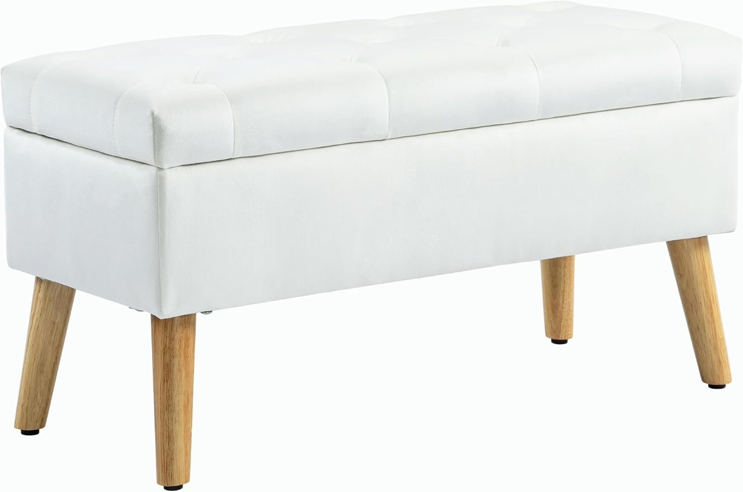 HOMCOM Sitzbank mit Stauraum, Deckel, Samtoptik (Truhenbank, 1-St, Polsterbank), für Flur Schlafzimmer Wohnzimmer, Gummiholz 102 x 35 x 43 cm Weiß Bild 1