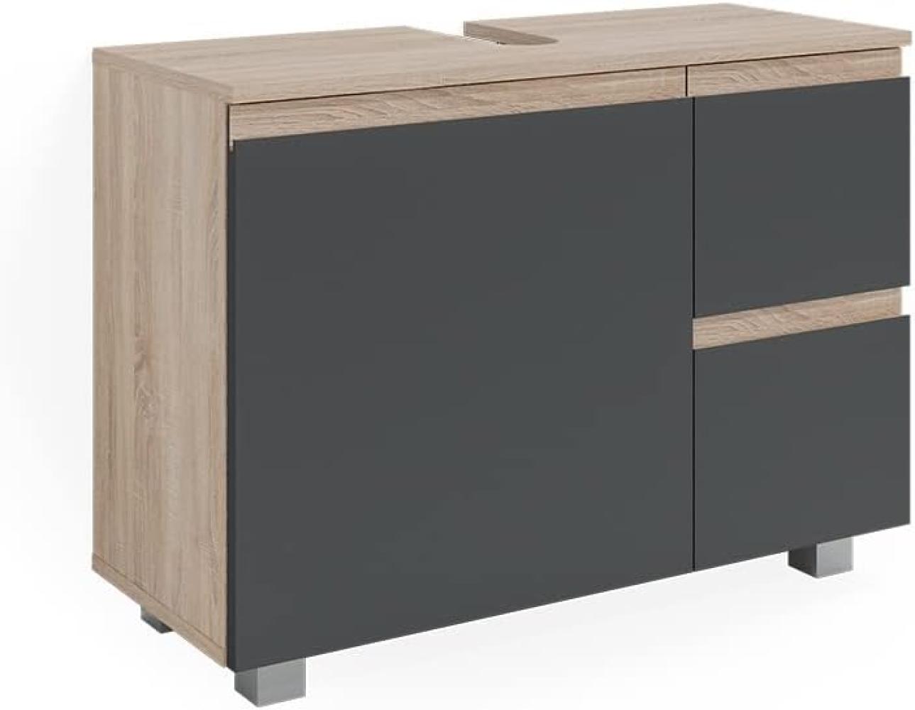 Vicco Waschtischunterschrank Waschbeckenunterschrank Badschrank J-shape Sonoma Anthrazit modern 80x61cm Badezimmer Schrank Badmöbel Schranktür Schrankschublade Aufbewahrung Bild 1