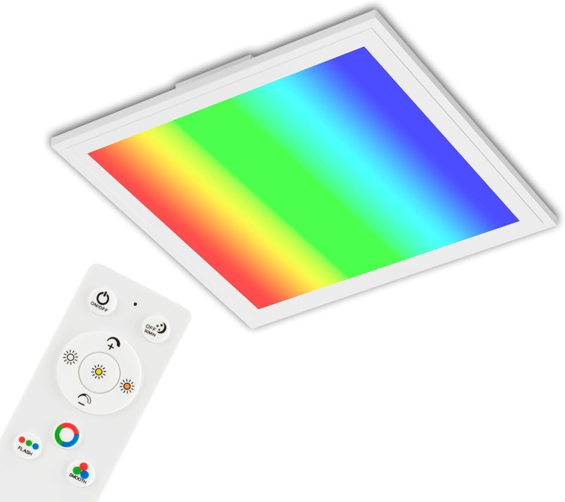 Briloner Leuchten Ultraflaches RGB CCT LED Panel, Deckenleuchte quadratisch (29. 5x29. 5cm), Weiß, Farbtemperatursteuerung (3. 000-6. 500 Kelvin), Dimmbar, 1. 800 Lumen Lichtleistung, Kunststoff Bild 1