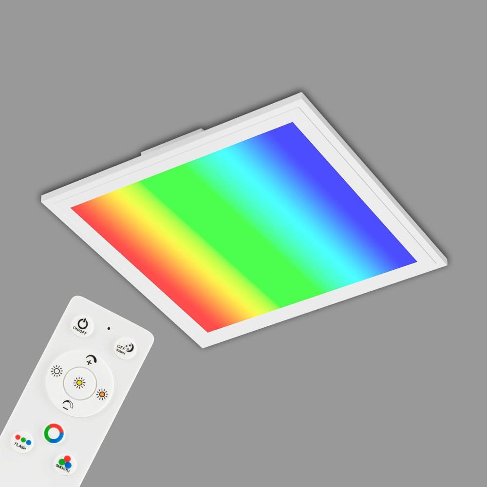 Briloner Leuchten Ultraflaches RGB CCT LED Panel, Deckenleuchte quadratisch (29. 5 x 29. 5cm), Weiß, Farbtemperatursteuerung (3. 000-6. 500 Kelvin), Dimmbar, 1. 800 Lumen Lichtleistung, Kunststoff Bild 1