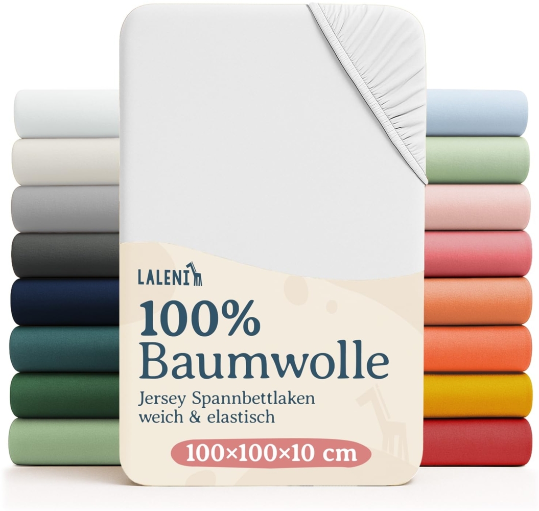 Laleni 2er-Set Jersey Spannbettlaken Laufgitter quadratisch 100x100 cm - Oeko-Tex Zertifiziert, 100% Baumwolle, atmungsaktives Spannbetttuch für Baby, 135 g/m², weiß Bild 1