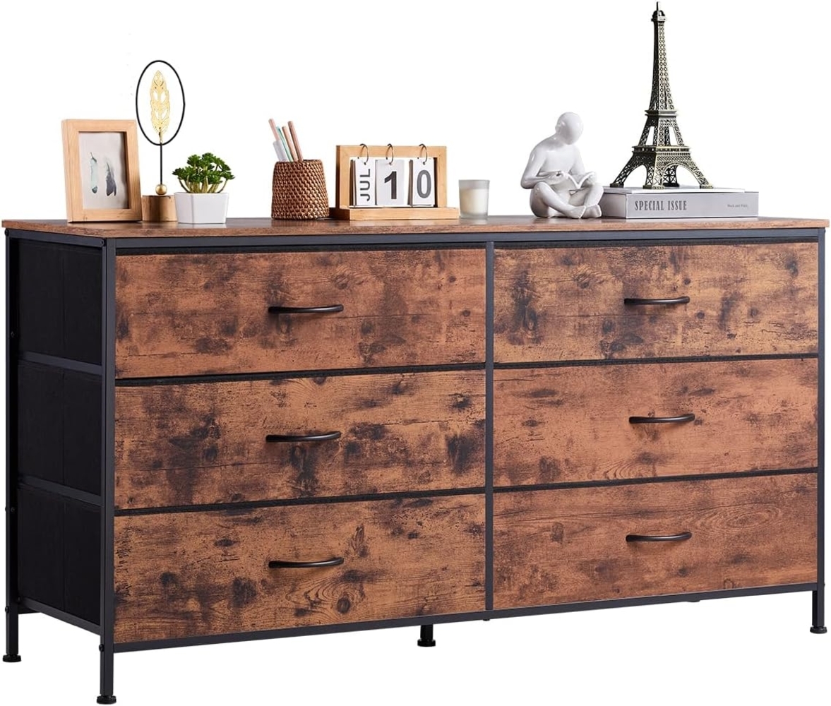 VEVOR Kommode mit 6 Schubladen, TV-Ständer mit Stauraum, Schrankschubladen mit stabilem Stahlrahmen, Stoff-Aufbewahrungsturm für Schlafzimmer Flur Schrank, rustikales Braun Bild 1