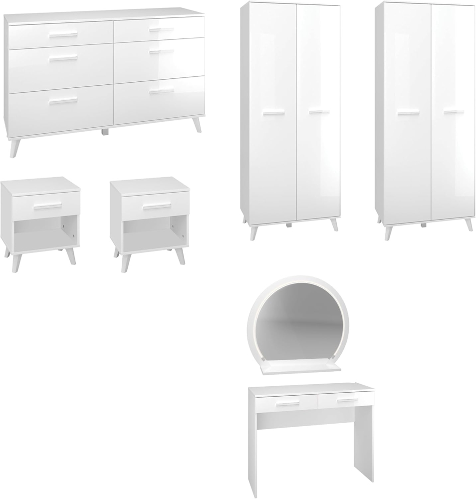 Schlafzimmer-Set "Secco" Kleiderschrank 6-teilig weiß glänzend MDF Bild 1