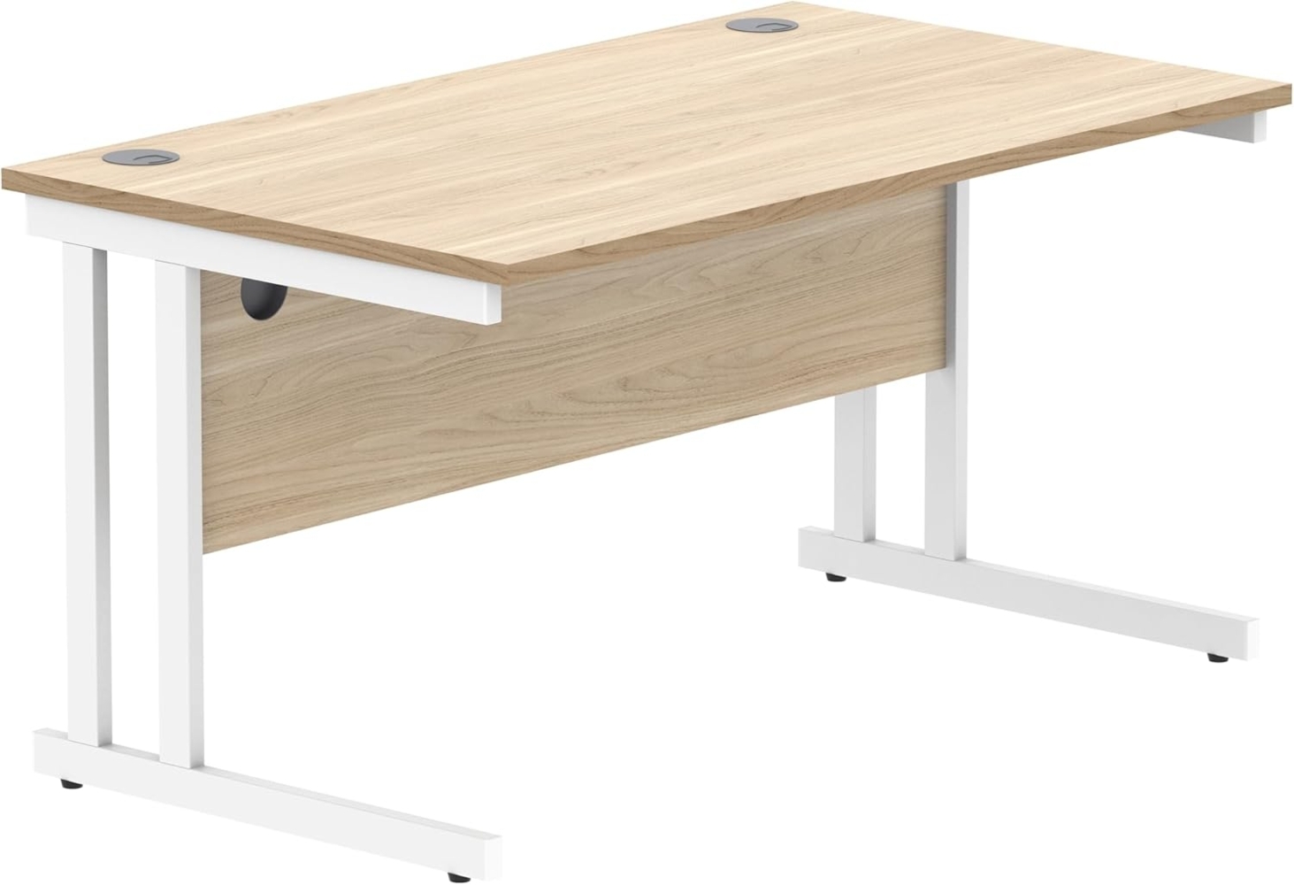 office hippo Essentials Rechteckiger Schreibtisch-Computer-Arbeitsplatz, Heimbürotisch mit Kabelanschluss-Management, 140x80 cm, Holz, Kanadische Eiche Bild 1