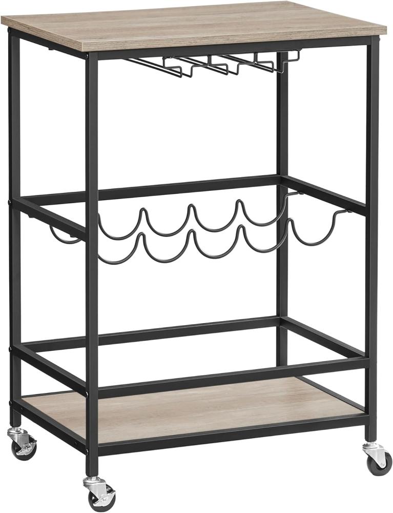 Vasagle Servierwagen, Barwagen, Weinregal auf Rollen, Küchenwagen, Weinglashalter, Flaschenhalter, 40 x 60 x 82 cm, Industrie-Design, greige meliert-schwarz Bild 1