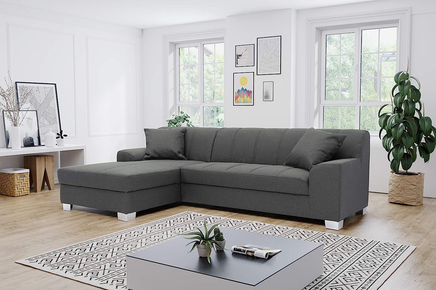 DOMO. collection Capri Ecksofa | Eckcouch in L-Form mit Schlaffunktion, Polsterecke Schlafsofa, dunkelgrau, 239x152x75 cm Bild 1