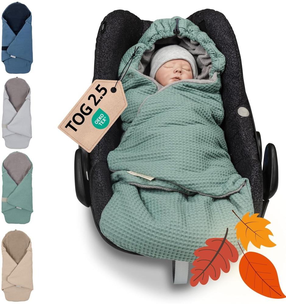 Einschlagdecke Für die Babyschale und Autositz, Salbeigrün, TOG-Wert 2,5, ULLENBOOM ®, Optimal für Frühling, Herbst und Winter, Made in EU Bild 1