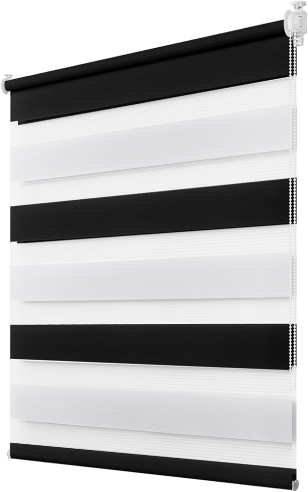 Deswell Doppelrollo Klemmfix ohne Bohren Schwarz-weiß B60 x H130 cm (Stoffbreite 56cm) Rollos für Fenster ohne Bohren für Fenster mit Lichtdurchlässig & Verdunkelnd/Höhe Stufenlos Verstellbar Bild 1