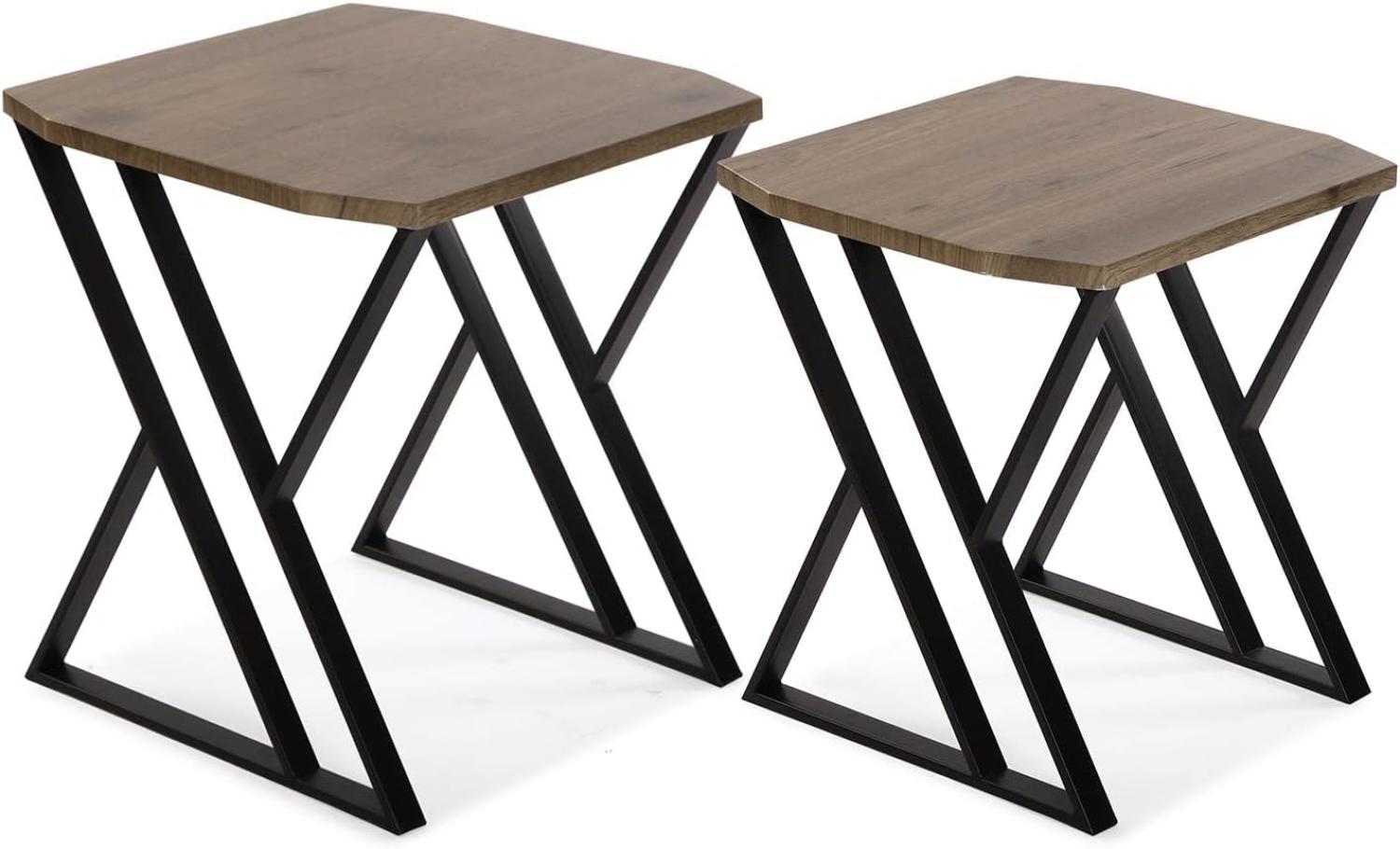 Versa Tulsa Beistelltisch für das Wohnzimmer, Schlafzimmer oder die Küche. Moderner, niedriger Tisch, Satz von 2, Maßnahmen (H x L x B) 50 x 45 x 45 cm, Holz und Metall, Farbe: Braun und Schwarz Bild 1