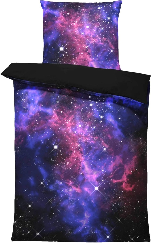One Home Bettwäsche Fotodruck, Mikrofaser, 2 teilig, Weltraum Weltall Galaxy Kinder Knitterfrei Weich für Sommer und Winter Bild 1