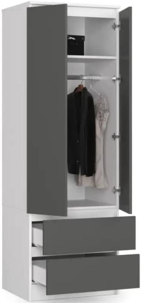 BDW Kleiderschrank, 2-türiger Kleiderschrank, 2 Schubladen, Kleiderschrank für das Schlafzimmer, Wohnzimmer, Flur, 180x60x51cm (Weiß/Grau) Bild 1