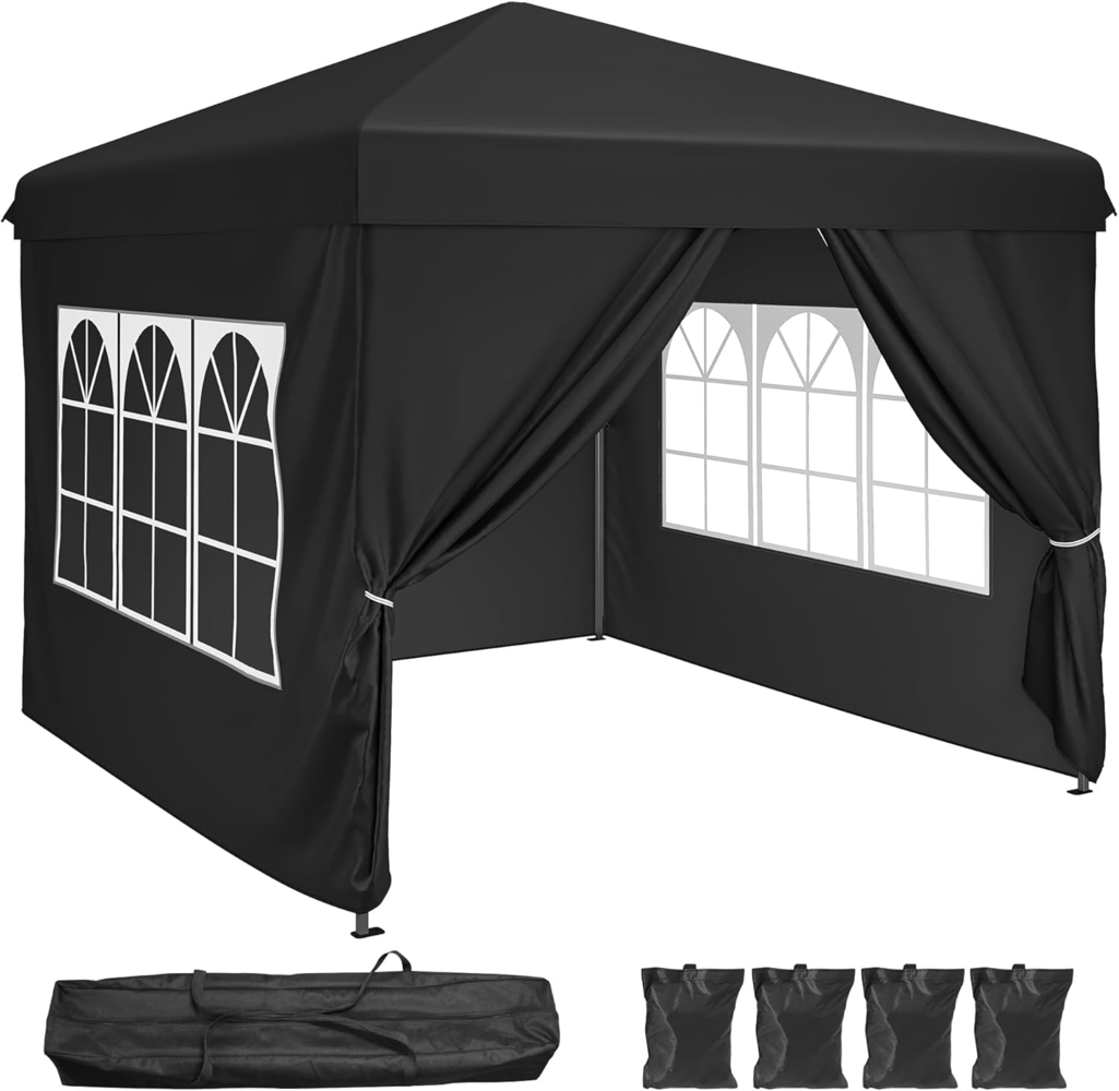 YITAHOME 2,5x2,5 wasserdichte Pavillon Faltpavillon mit Seitenteilen, Höhenverstellbar Faltbarer Pop up Pavillon Perfekt für Outdoor Partys, Camping, Märkte und Festivals, Schwarz Bild 1