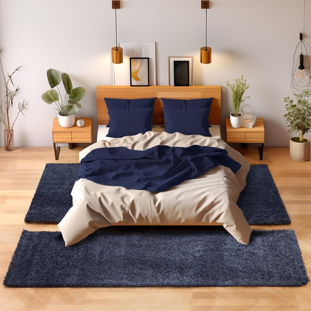 SIMPEX24 Hochflor-Bettumrandung Unicolor - Einfarbig, Höhe 30 mm, (Bett-Set, 3-tlg, Bettvorlage), Schlafzimmer Teppich Bettumrandung Läufer Set 3 teilig Bild 1