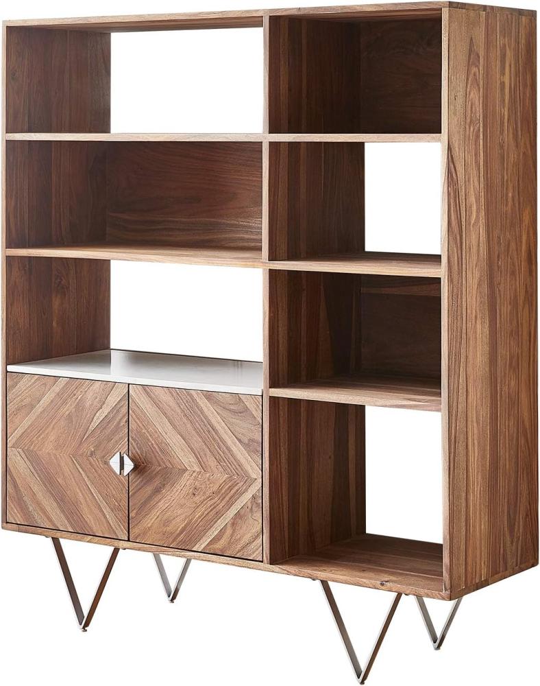 Highboard Pacino 115 cm Sheesham Natur Steinplatte Weiß Marmor Bild 1