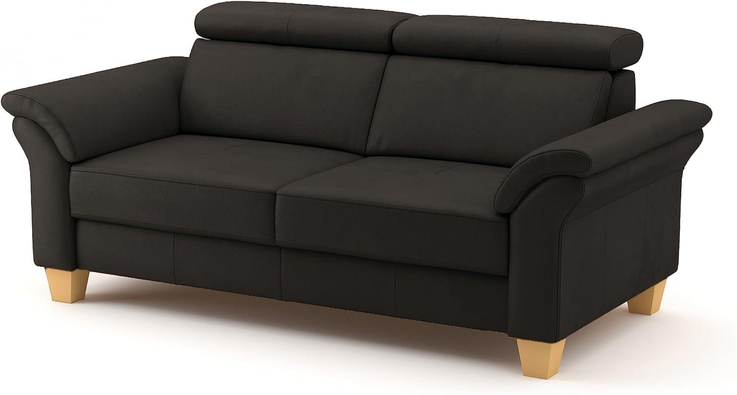 CAVADORE Echtleder 3er-Sofa Ammerland / Landhaus-Sofa mit Federkern + Kopfteilverstellung / 186 x 84 x 93 / Leder Dunkelbraun Bild 1