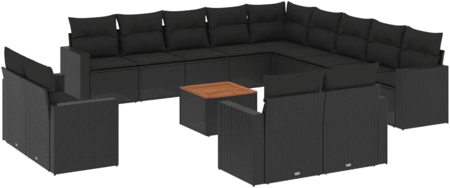 vidaXL 14-tlg. Garten-Sofagarnitur mit Kissen Schwarz Poly Rattan 3224396 Bild 1