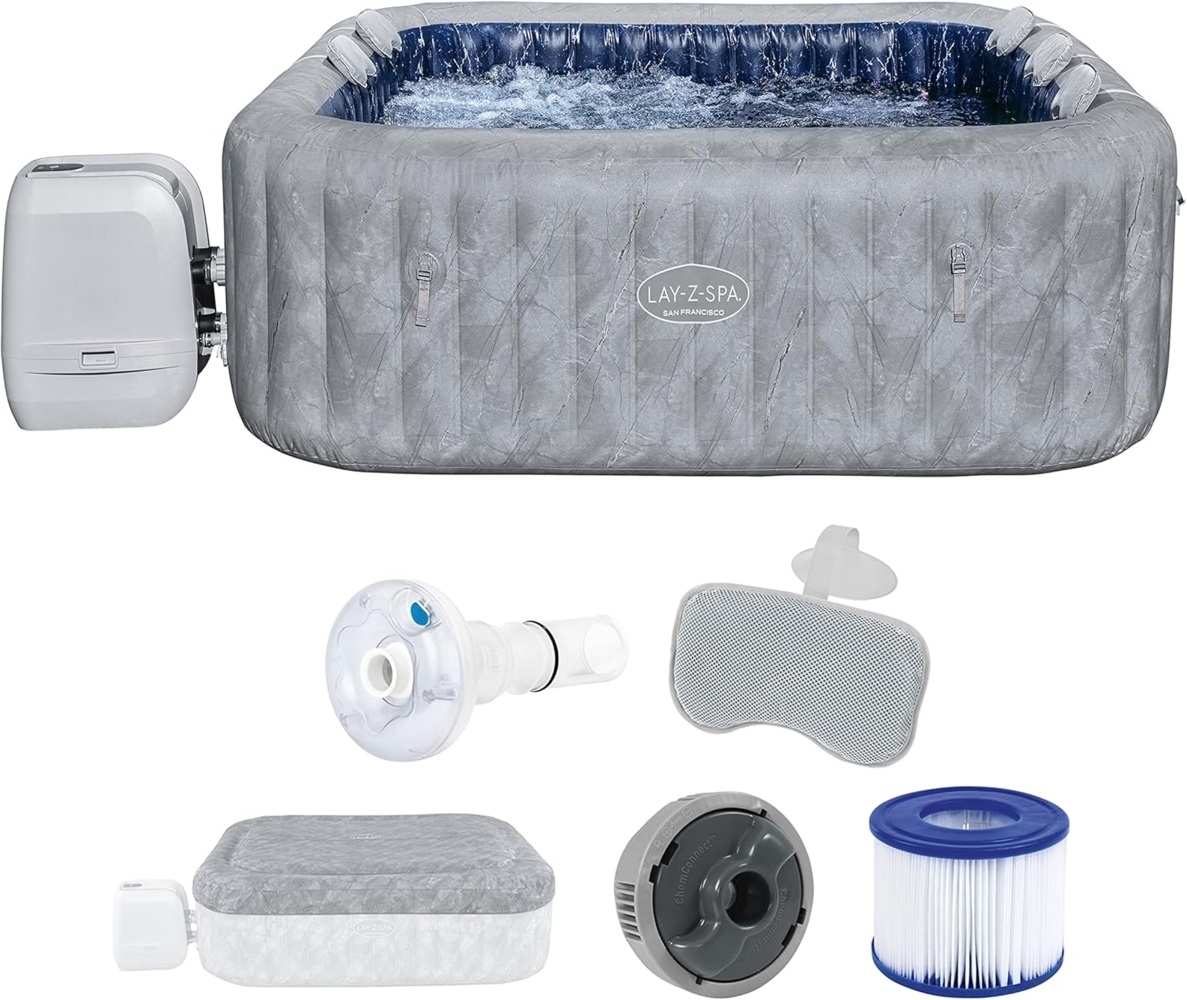 LAY-Z-SPA® Energiespar-Whirlpool San Francisco HydroJet Pro™ mit App-Steuerung, für 7 Personen 230 x 230 x 71 cm, Marmor-Optik (Samtgrau) Bild 1