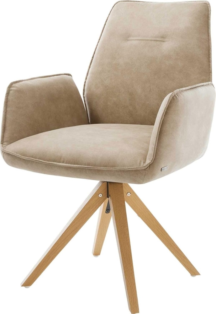 Esszimmerstuhl Zoa-Flex Mikrofaser Beige Vintage Holzgestell kantig Natur Taschenfederkern Bild 1