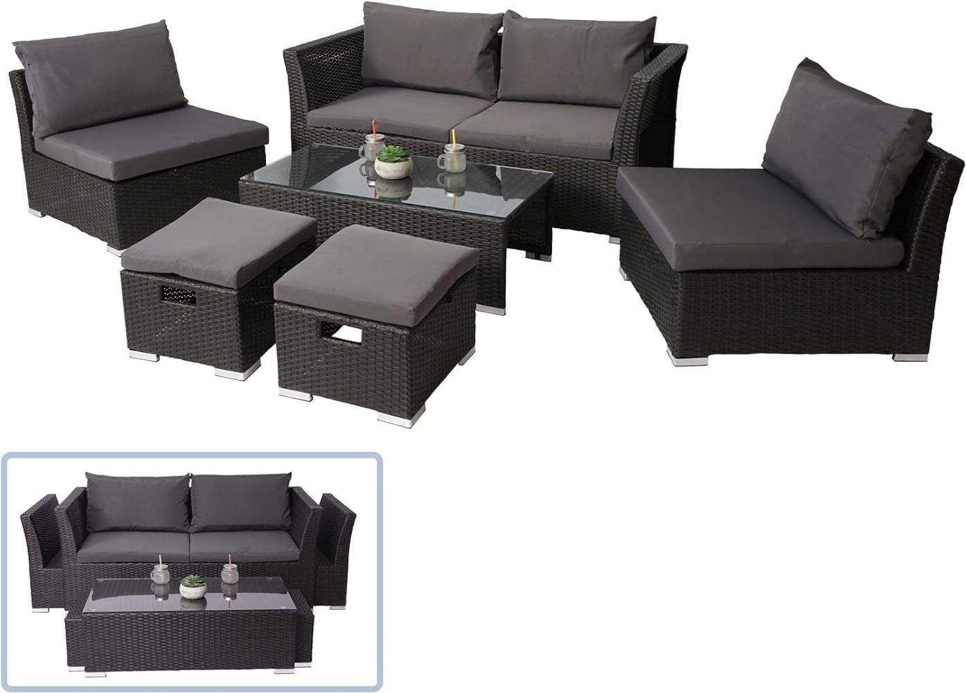 Poly-Rattan Garnitur HWC-J36, Balkon-/GarteAn-/Lounge-Set Sitzgruppe Sofa ~ anthrazit, Kissen dunkelgrau Bild 1