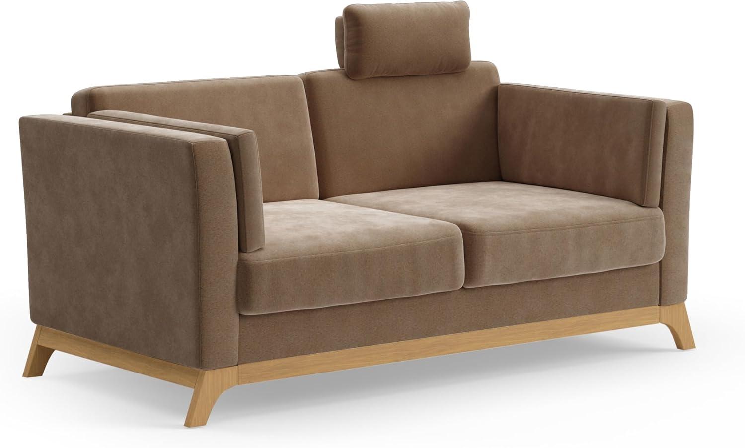 Cavadore 2,5er-Sofa Vida / 2,5-Sitzer Couch im trendigen Design mit massivem Holzrahmen in Eiche, Kopfstütze mit Kuschelkissen / 183 x 84 x 93 / Mikrofaser, Hellbraun Bild 1