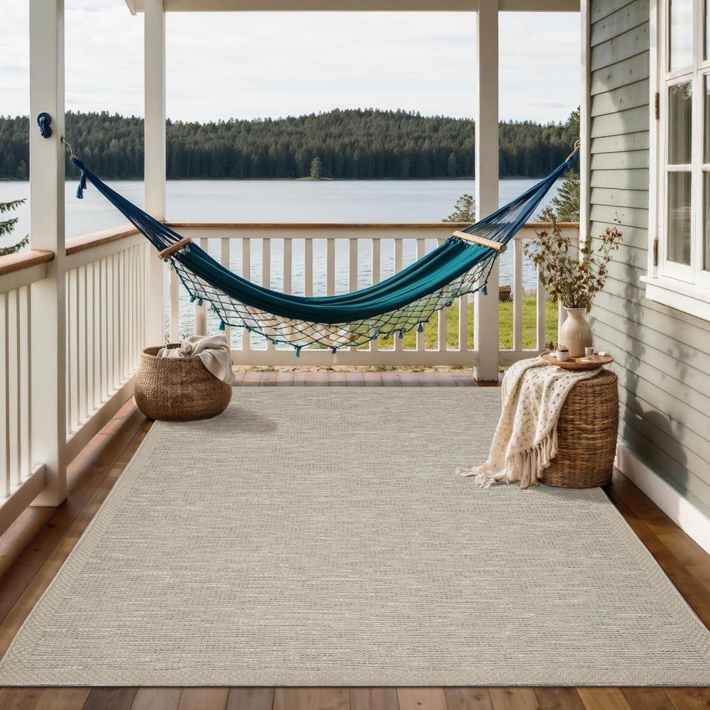 the carpet Calgary - robuster Outdoor Teppich, Flachgewebe, modernes Design, ideal für Küche und Esszimmer, Vintage-Optik, Boho-Style, auch für den Außenbereich, Beige-Grau, 160 x 220 cm Bild 1