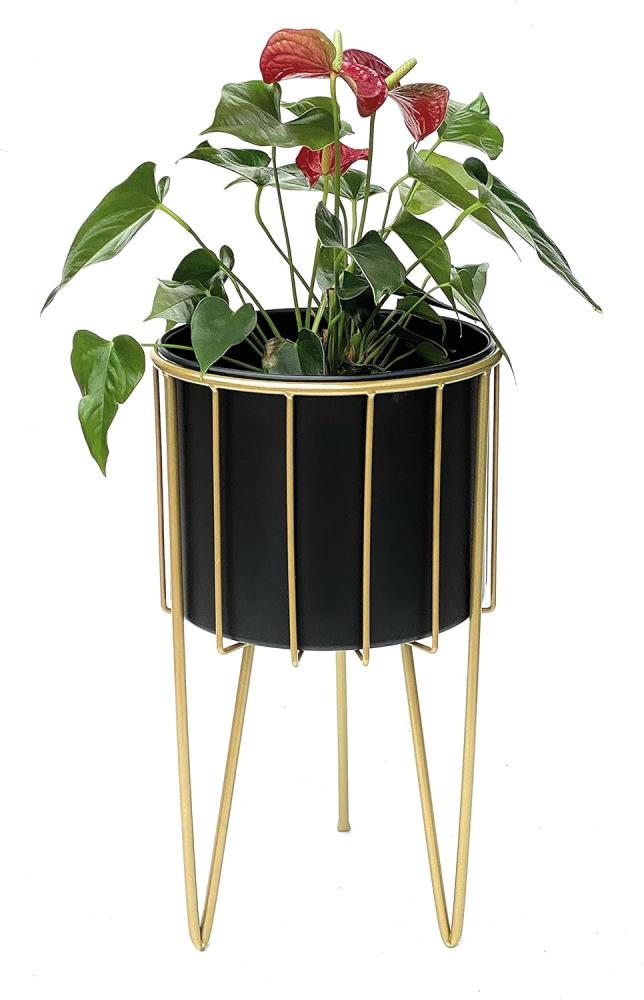 DanDiBo Blumenhocker mit Topf Metall Gold Schwarz Rund L 45 cm Blumenständer 96039 Blumensäule Modern Pflanzenständer Pflanzenhocker Bild 1