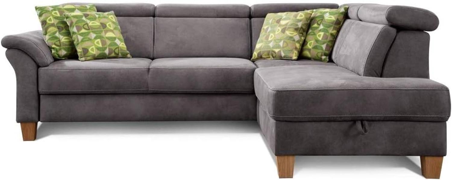 Cavadore Ecksofa Ammerland mit Ottomane rechts / Federkern-Sofa im Landhausstil mit verstellbaren Kopfstützen / 245 x 84 x 194 / Lederoptik dunkelgrau Bild 1