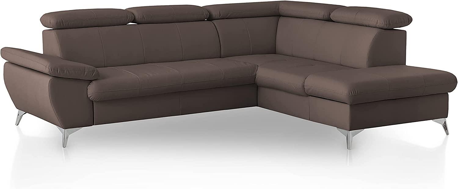 Mivano Ecksofa Gisele / Eckcouch mit Schlaffunktion, Stauraum, Armteilfunktion und Kopfteilverstellung / 256 x 83 x 209 / Kunstleder, Dunkelbraun Bild 1