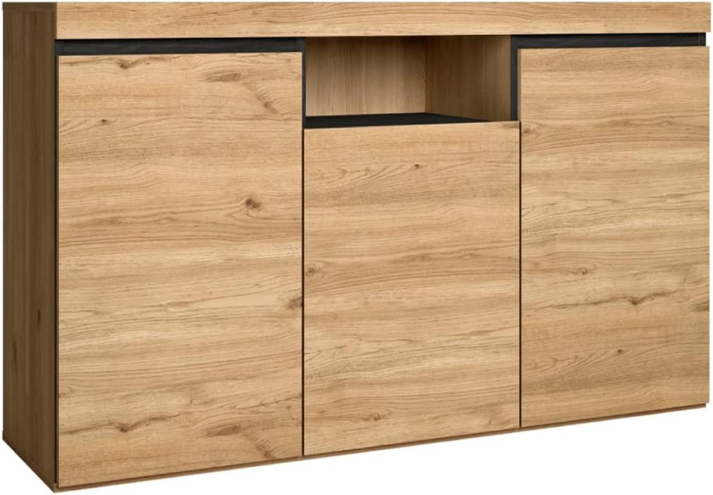 Skraut Home – Sideboard – Naturemodell – 140 x 40 x 81 cm – Eingangsseitenschrank mit 3 Türen – nordischer Stil – Melamin – Eiche und Schwarz Bild 1