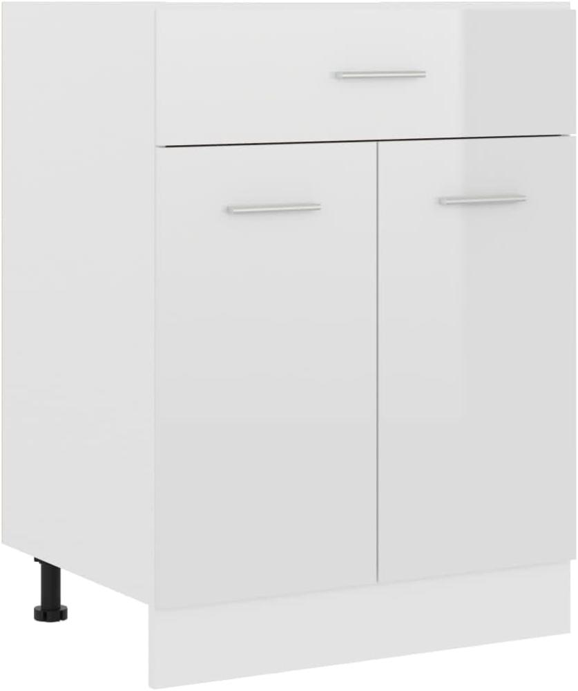 vidaXL Schubunterschrank mit 2 Regalböden 1 Schublade Schrank Küchenzeile Küchenmöbel Unterschrank Küchenschrank Hochglanz-Weiß 60x46x81,5cm Holzwerkstoff Bild 1