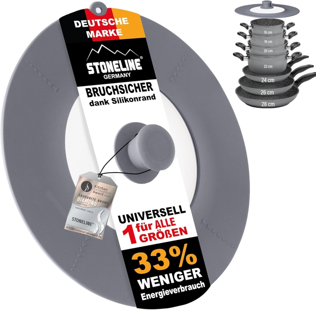 STONELINE Universaldeckel, passt auf sieben verschiedene Pfannen- und Topfgrößen Bild 1