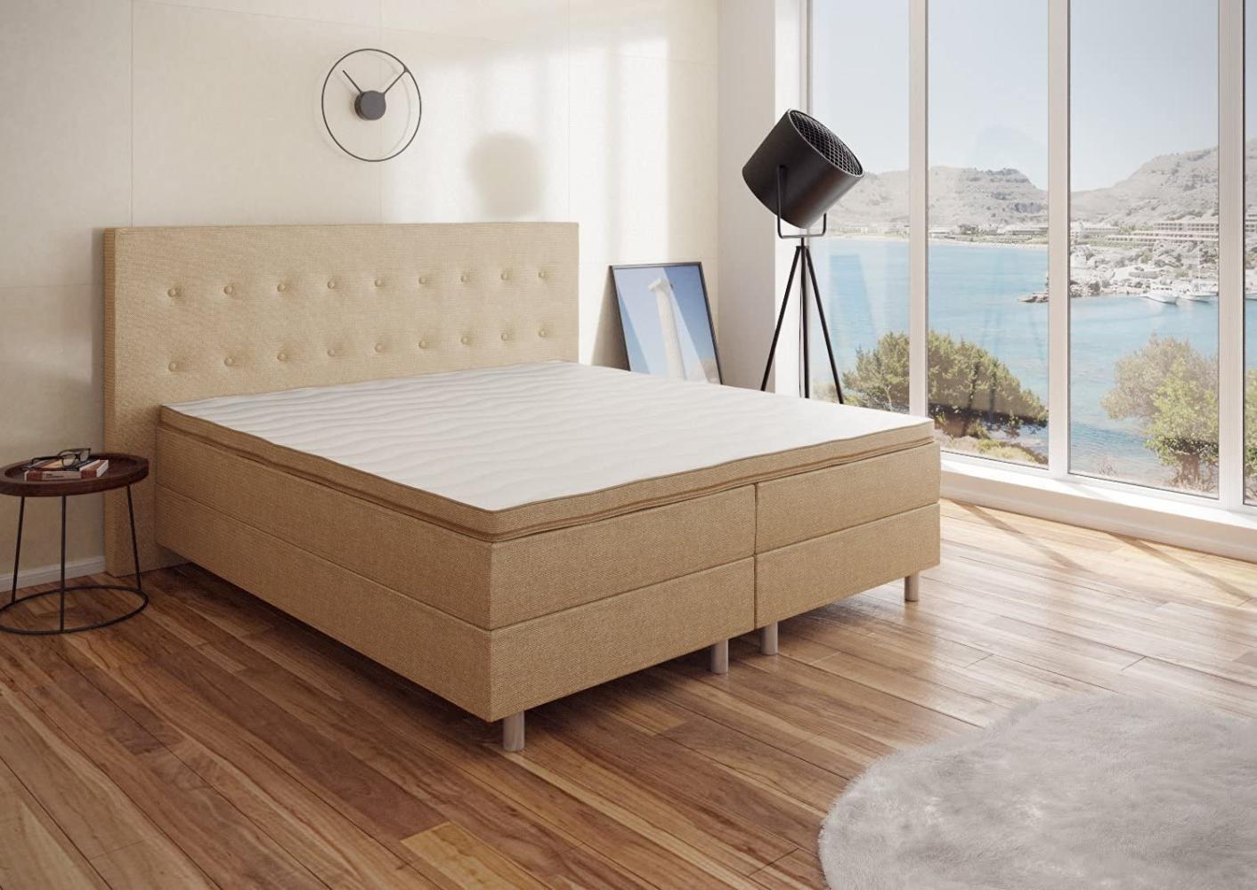 Best For You Boxspringbett Rio Barcelona Hellbraun 5-Zonen mit Visco Topper H3 First Class Bett in verschiedenen Größen 160x200 Bild 1