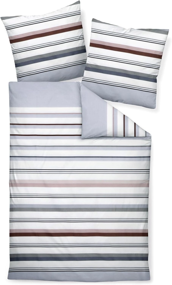 Janine J.D. Mako-Satin Bettwäsche 200x200 Streifen platin naturell blau 87094-08 Bild 1