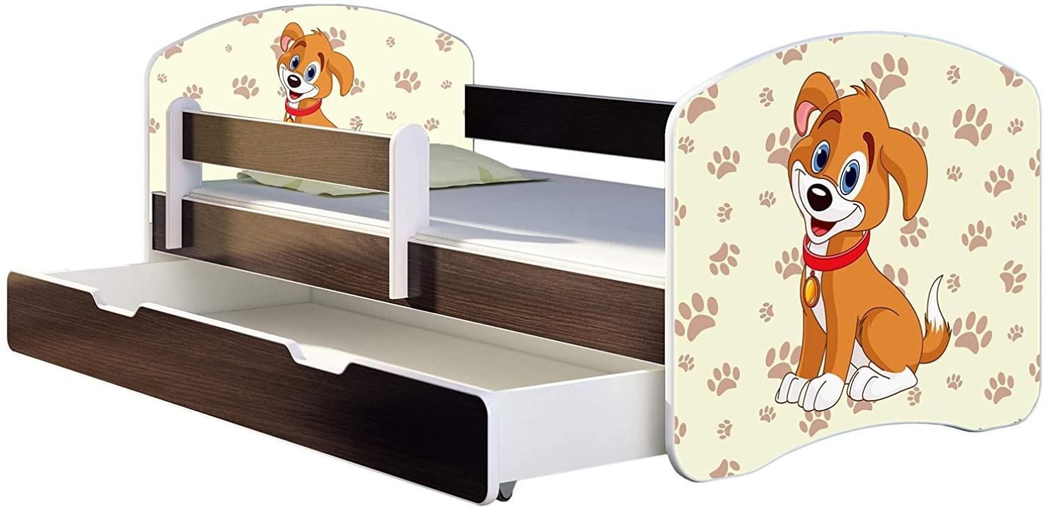 ACMA Kinderbett Jugendbett mit Einer Schublade und Matratze Wenge mit Rausfallschutz Lattenrost II 140x70 160x80 180x80 (11 Welpe, 180x80 + Bettkasten) Bild 1