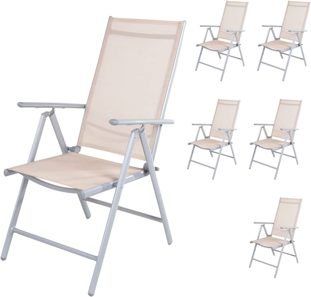 6er Set Garten Klappstuhl Aluminium - Textilen Silbergrau/Beige Bild 1