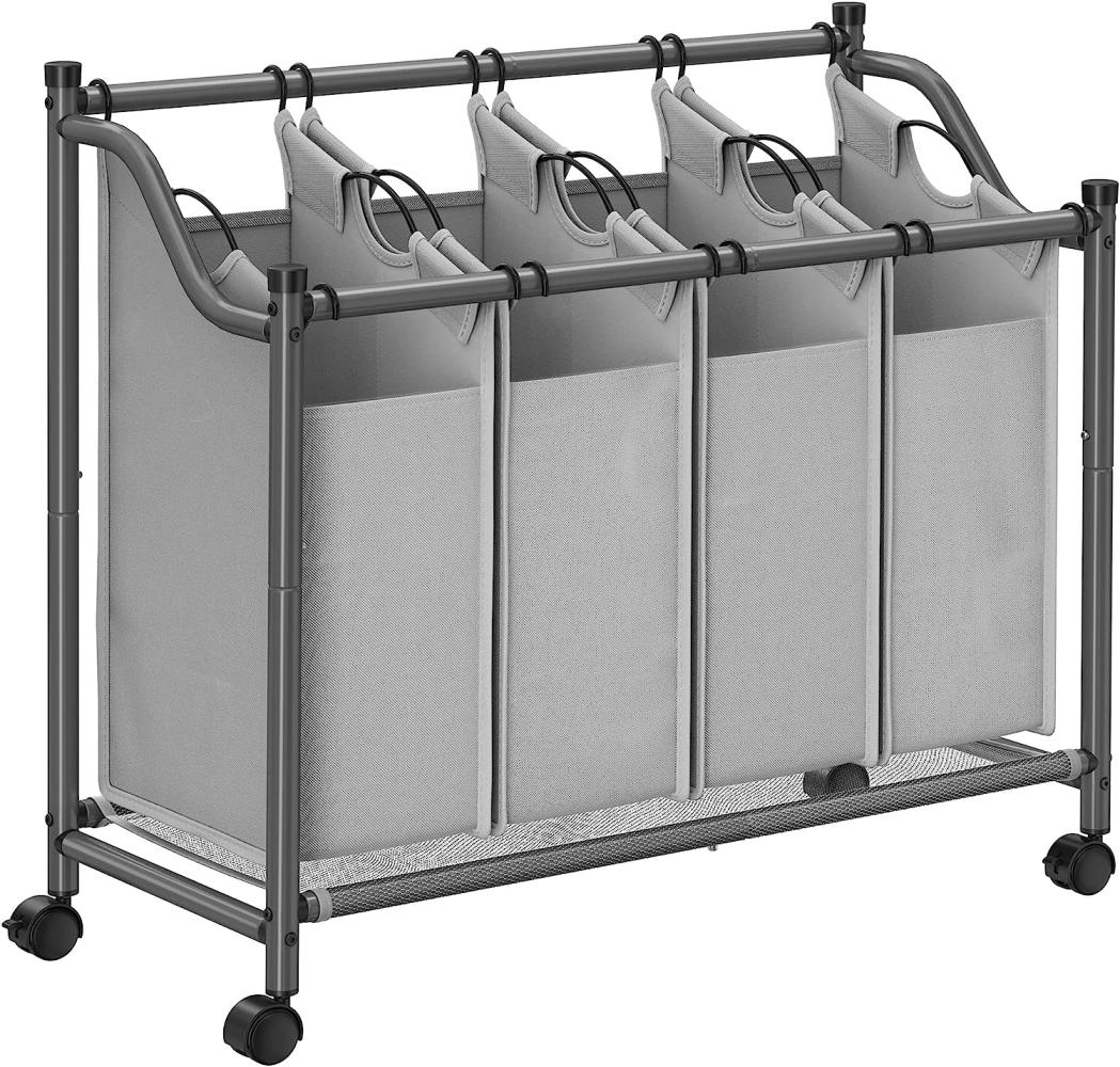 Songmics Wäschesammler auf Rollen mit 4 Fächern, Polyester Grau, 4 x 35 L / 87,5 x 38,5 x 67/81 cm Bild 1