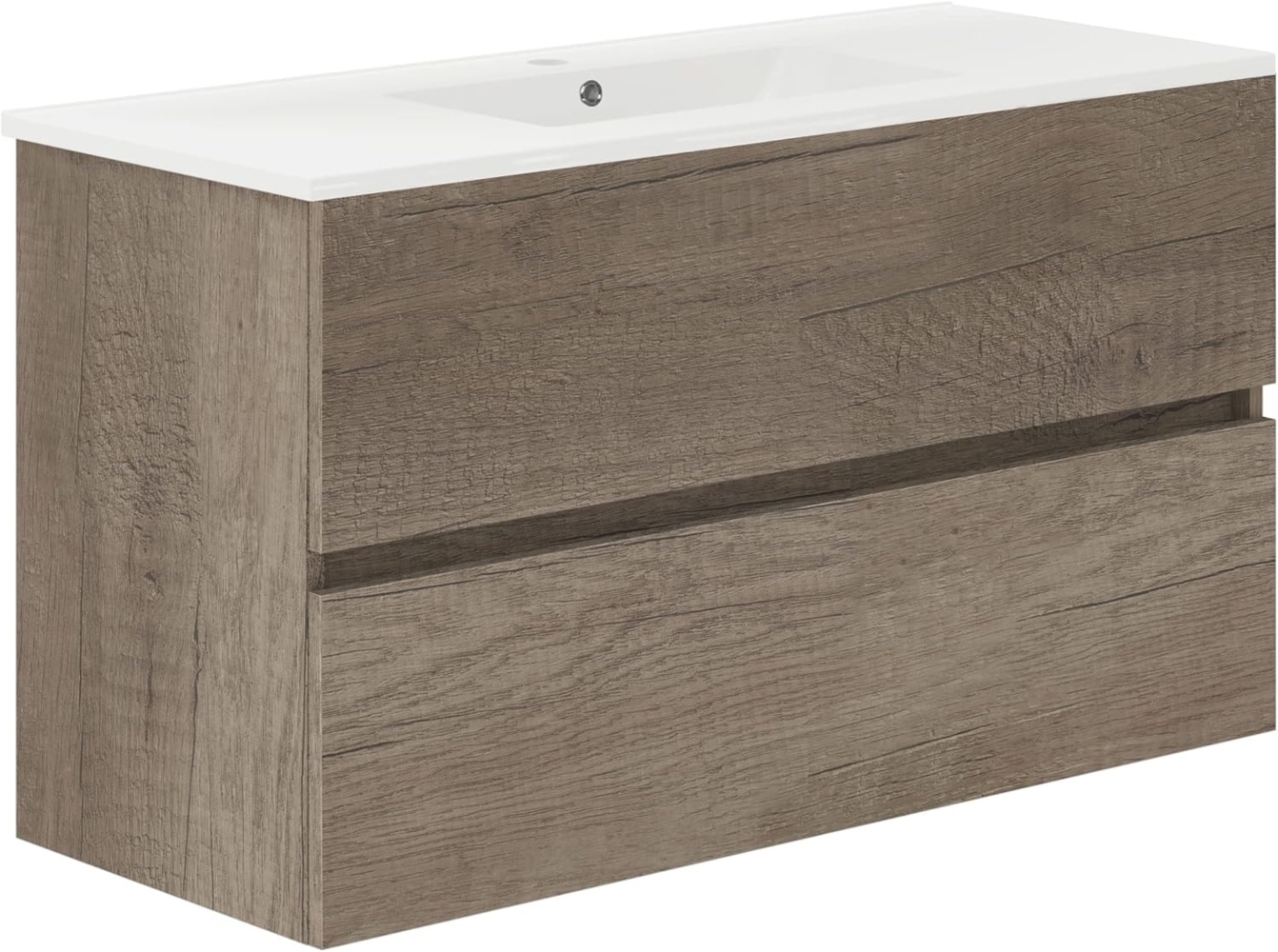 Baikal, Natura Badezimmermöbel mit reduziertem Boden, mit Keramikwaschbecken, Aufteilung mit Zwei Schubladen, montierter Schrank, Zwei Schubladen ohne Spiegel, Tiefe 39 cm, 100 cm Nebraska Bild 1