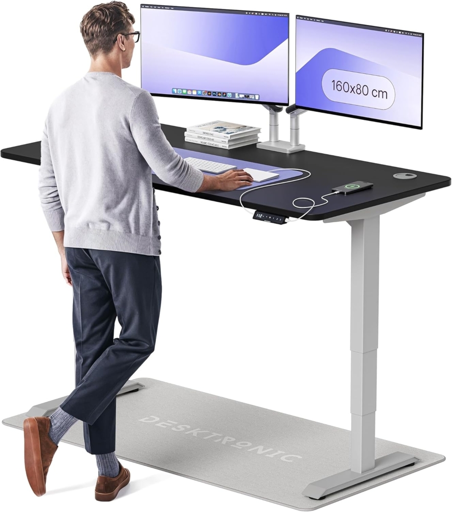 Höhenverstellbarer Schreibtisch - Höhenverstellbar Elektrisch mit Flüsterleisem Dual-Motor & Touchscreen - Hohe Tragfähigkeit - Stehtisch von Desktronic, Grau + Schwarz, 160x80 cm Bild 1