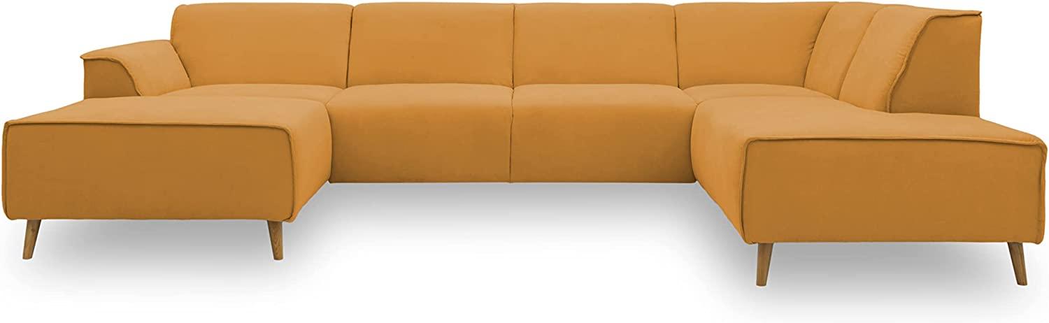 DOMO Collection Jules Wohnlandschaft, Skandinavisches Sofa mit Federkern, Couch in U-Form, gelb, 159x333x191 cm Bild 1