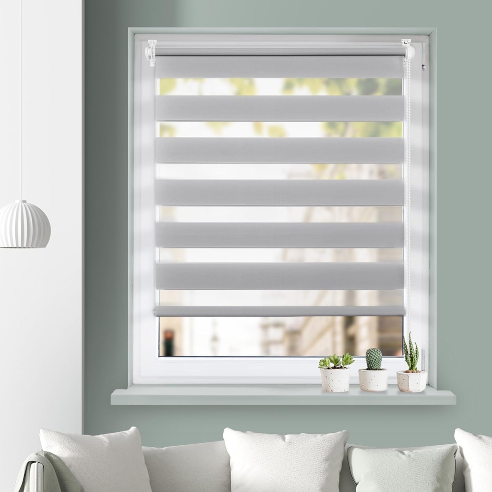 Grandekor Doppelrollo Klemmfix ohne Bohren Hellgrau 60x100cm(Stoffbreite 56cm) Fenster Rollos für innen Klemmrollos Duo Rollos für Fenster ohne Bohren mit Bohren Privatschutz UV-Schutz Zebrarollo Bild 1