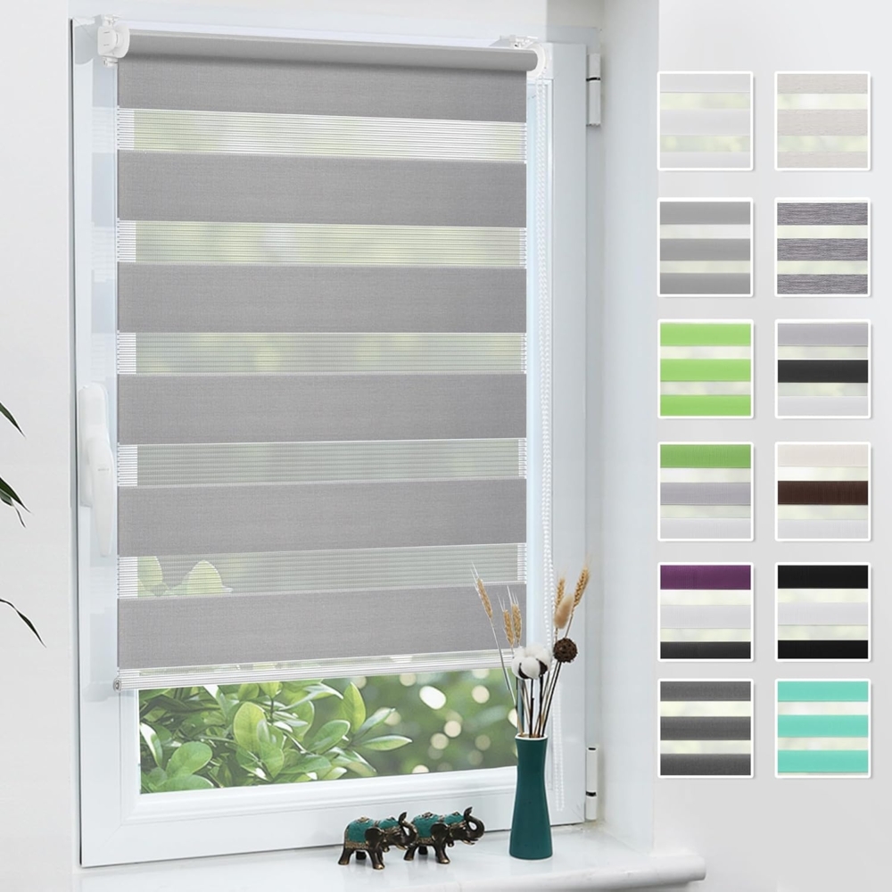 Grandekor Doppelrollo Klemmfix ohne Bohren Hellgrau 60x100 cm(Stoffbreite 56cm) Fenster Rollos für innen Klemmrollos Duo Rollos für Fenster ohne Bohren mit Bohren Privatschutz UV-Schutz Zebrarollo Bild 1