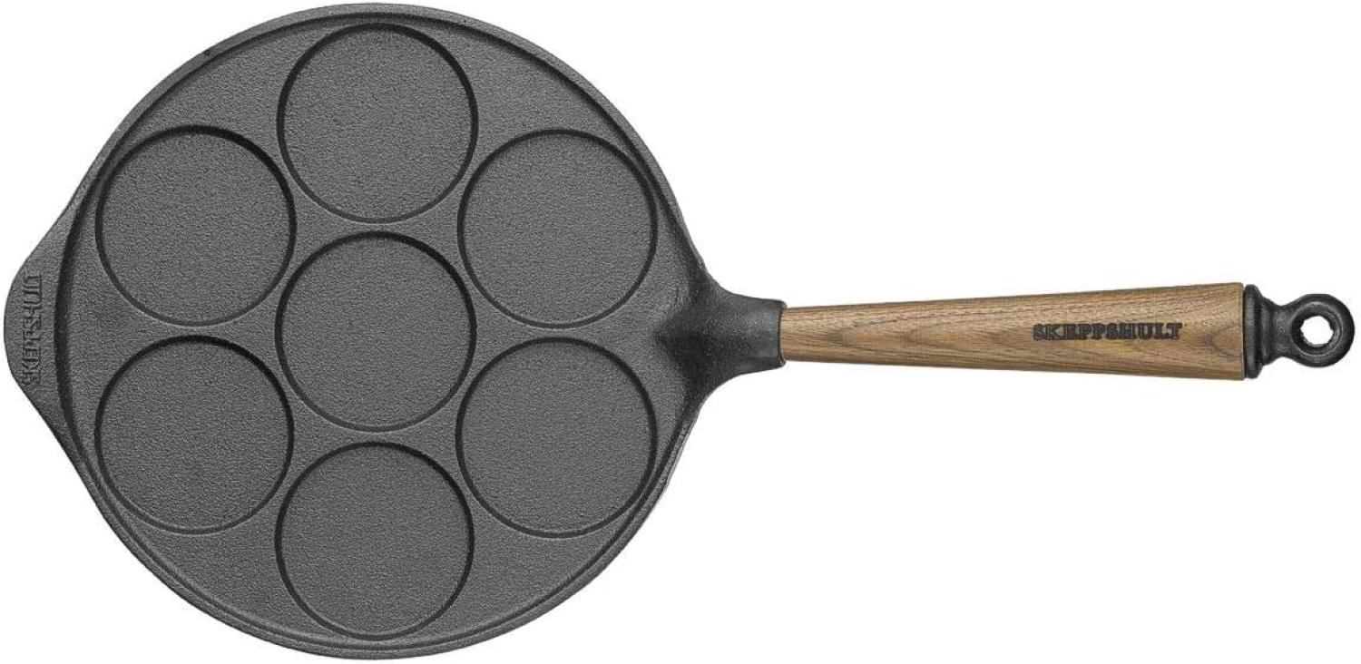 Skeppshult Pfannkuchenpfanne für 7 Mini-Pancakes Gusseisen 23 cm Walnussholzgrif - Schwarz - 20 bis 24 cm Bild 1