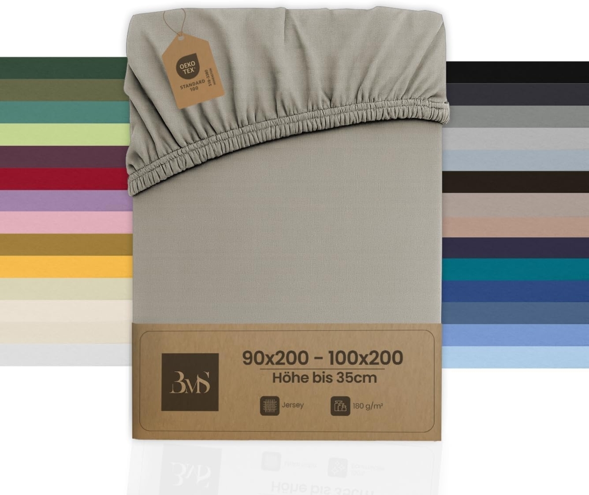 Bettwaesche-mit-Stil Jersey Spannbettlaken dunkelgrau 90 – 100 x200cm Höhe bis 30cm Bild 1